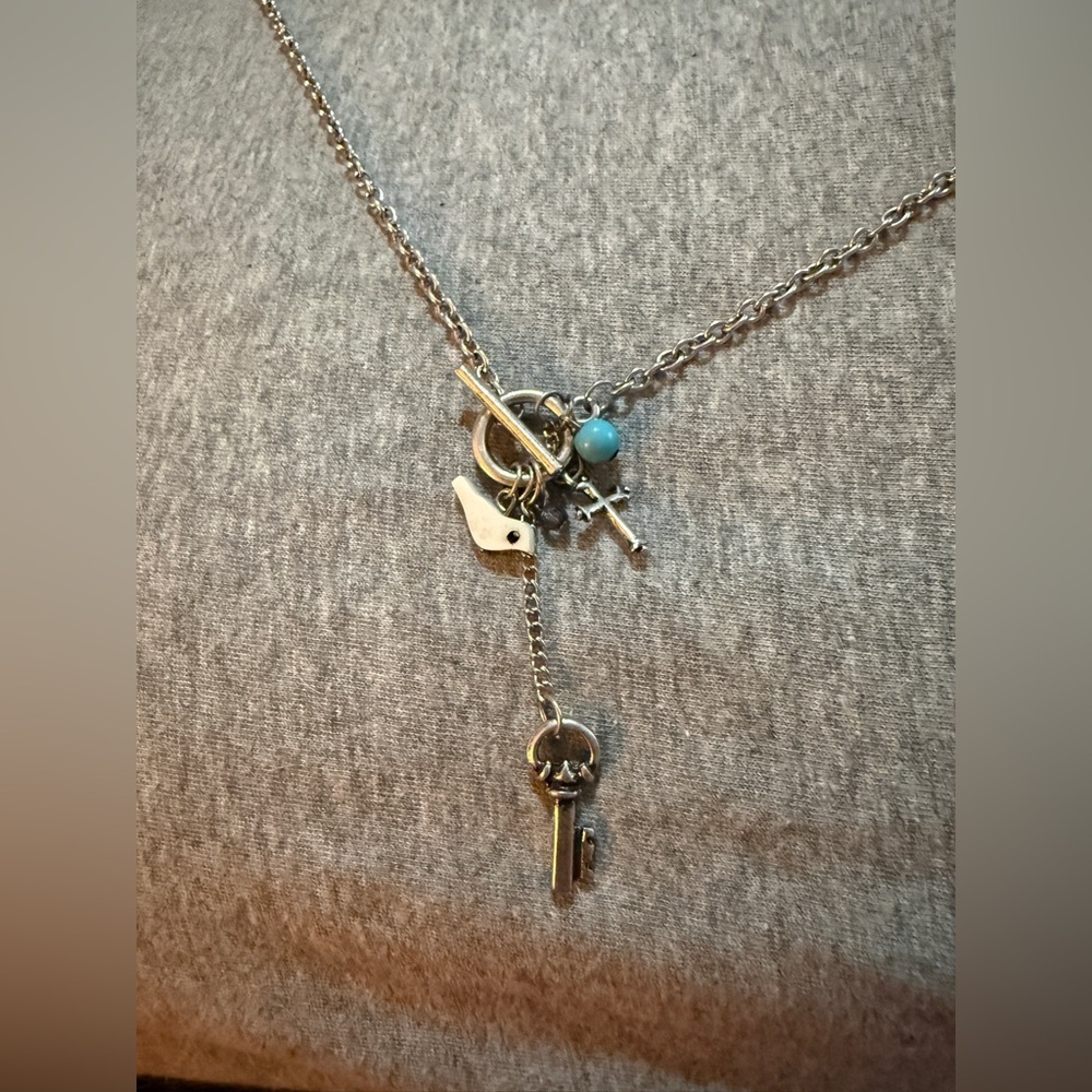 Silver Charm Dove Cross Key Necklace NWT - Picture 2 of 4